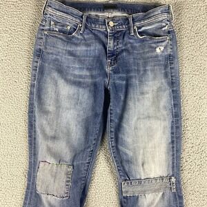 Mother Jeans Womens 28 Blue The Weekender Fray Flare Patchwork Furiously Happy